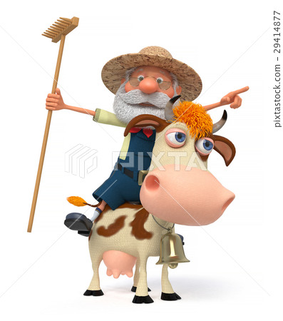 3d illustration the farmer with a cow - Stock Illustration [29414877 ...