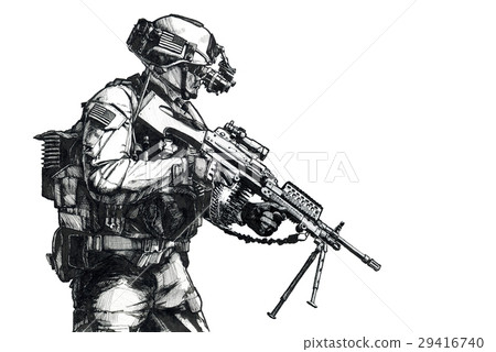 Sniper shooter - hand drawn Royalty Free Vector Image