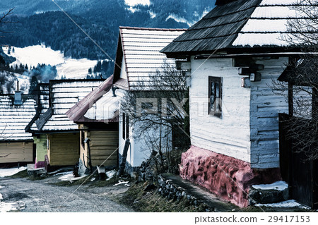 Wooden houses in Vlkolinec, Slovakia, photo filter 29417153