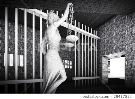 Prison bars and Lady of Justice 3d rendering 29417833