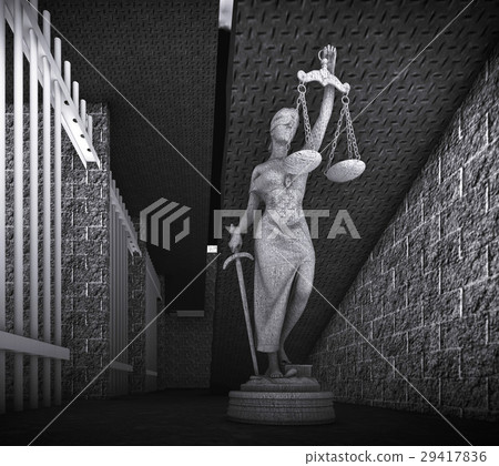 Prison bars and Lady of Justice 3d rendering 29417836