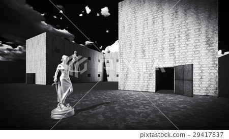Prison bars and a hallway with Lady of Justice 3d 29417837