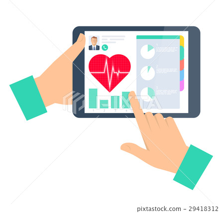 Doctor advises a patient on the tablet. Doctor advises a patient on the tablet. 29418312