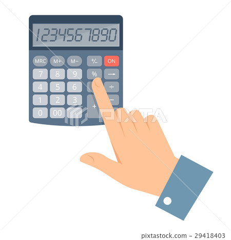 Businessman counting earnings on the calculator 29418403