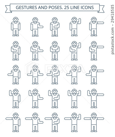 Gestures and poses line icons 29418585