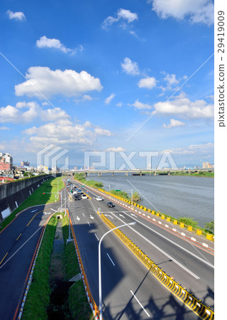 Bridge, blue, sky, clouds, city 29419009