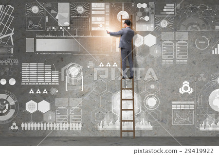 Man on the ladder in data management concept 29419922