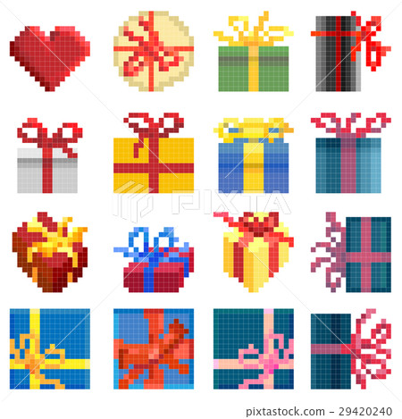 Set of vector simple pixel presents box. 29420240