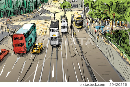Sketch of cityscape in Hong Kong show townscape 29420256