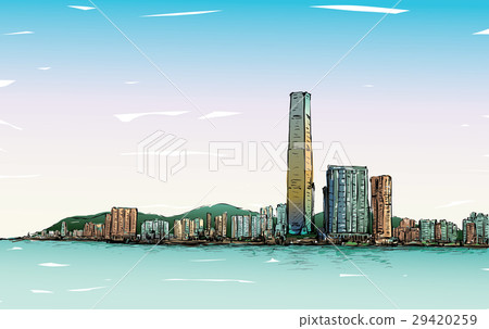 Sketch of cityscape in Hong Kong show townscape 29420259