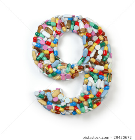 Number 9 nine. Set of alphabet of medicine pills Number 9 nine. Set of alphabet of medicine pills 29420672