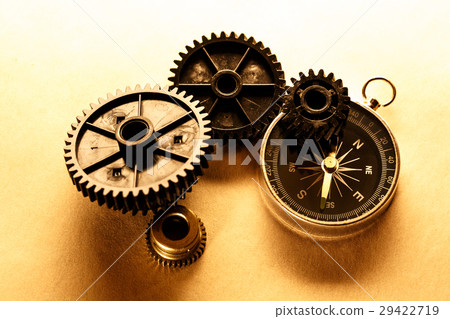 Three steel cogwheels with compass 29422719