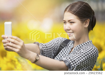 woman smiling while selfie woman smiling while selfie 29423562