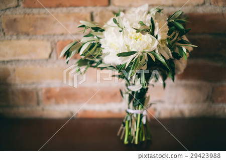 wedding bouquet white peonies 29423988