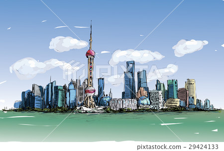 Sketch of cityscape in Shanghai show architecture  29424133