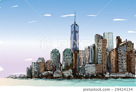 Sketch of cityscape in New York show Manhattan Sketch of cityscape in New York show Manhattan 29424134