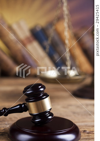Law theme, mallet of the judge, wooden desk  29425415