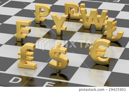 money concept, currency symbols on chess board 29425901