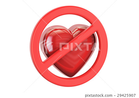 Red heart with forbidden sign, 3D rendering 29425907