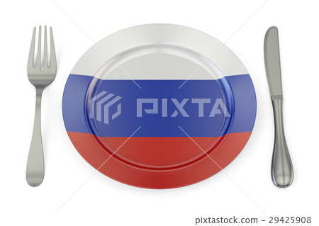 Russian cuisine concept, plate with flag of Russia 29425908