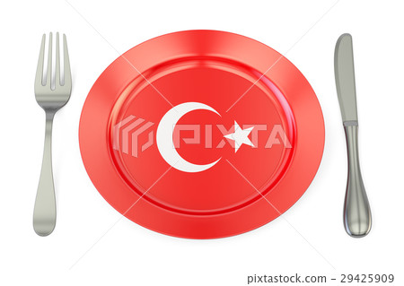 Turkish cuisine concept, plate with flag of Turkey Turkish cuisine concept, plate with flag of Turkey 29425909