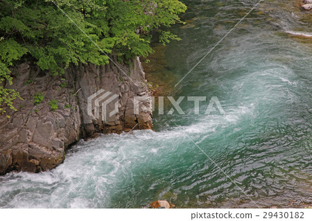 Fresh green and valley blue river Aizu valley 29430182