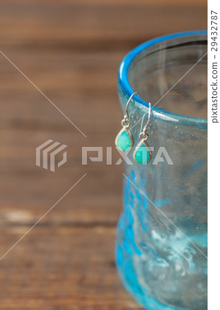 Turquoise hook earrings on Ryukyu glass Natural stone earrings Turquoise hook earrings on Ryukyu glass Natural stone earrings 29432787