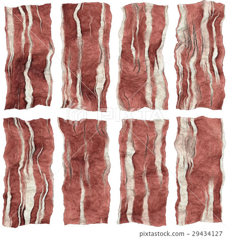 鮮豔細緻的生培根條/切片特寫材質紋理背景，俯視圖（高分辨率 3D CG 渲染∕著色插圖） 29434127
