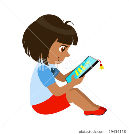 Girl Sitting Reading And Electronic Book, Part Of 29434158