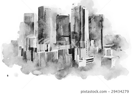 watercolor drawing cityscape big city downtown 29434279