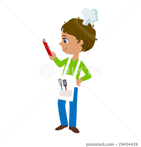 Boy Reading A Recipe, Cute Kid In Chief Toque Hat 29434439