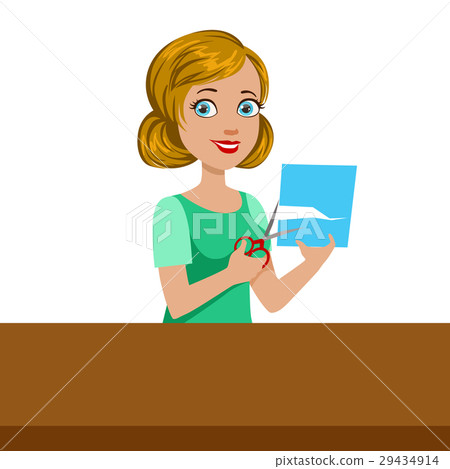 Teacher Demonstrating How To Cut The Paper For 29434914