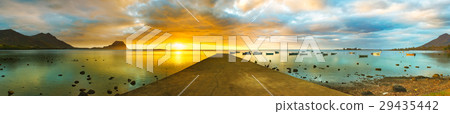 Sunset over sea. Le Morn Brabant on background. Panorama 29435442