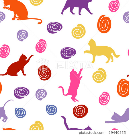 Cats and balls. seamless baby background with 29440355