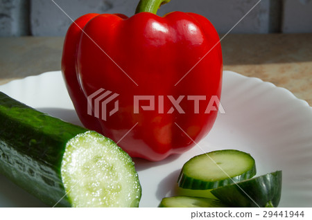 Concept of healthy eating, sliced cucumber and 29441944