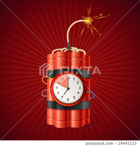 Detonate Dynamite Bomb and Timer Clock. Vector 29443123