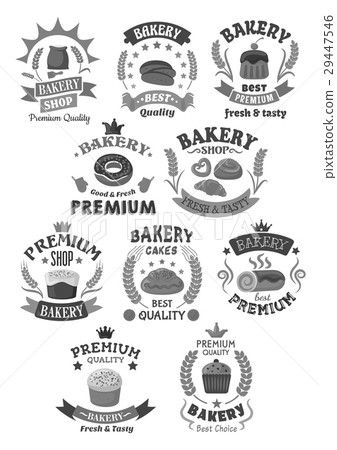 Bakery bread and pastry cakes vector icons set 29447546