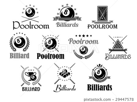 Billiards or pool room club vector icons set 29447578