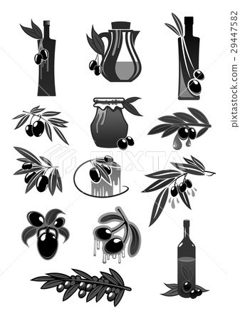 Olives, olive oil bottles and pitchers vector Olives, olive oil bottles and pitchers vector 29447582
