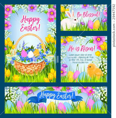 Easter eggs in grass greeting banner template 29447592