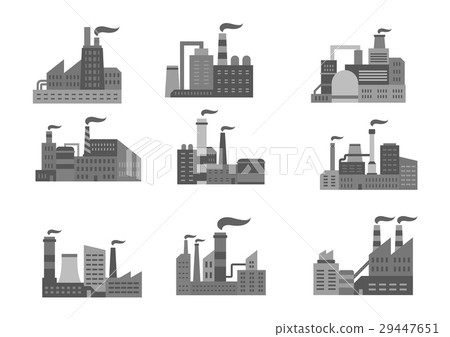 Industrial factory or industry plants vector icons - Stock Illustration ...