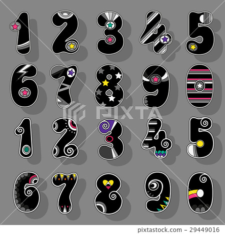 Numbers Set. Black Signs with Bright Decor 29449016
