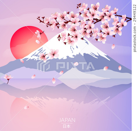 cherry blossoms with mountain and sun cherry blossoms with mountain and sun 29449122