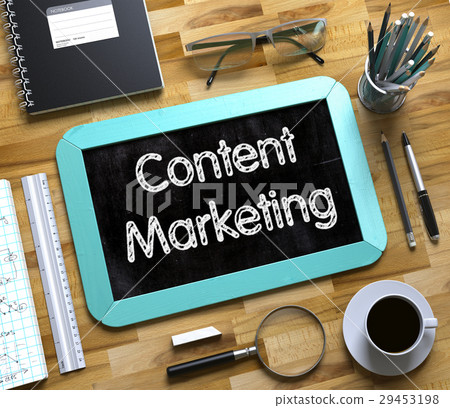 Content Marketing on Small Chalkboard. 3d. 29453198