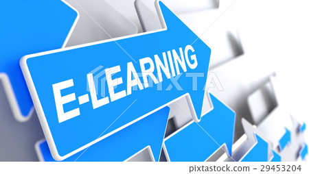 E-Learning - Label on Blue Arrow. 3D. E-Learning - Label on Blue Arrow. 3D. 29453204