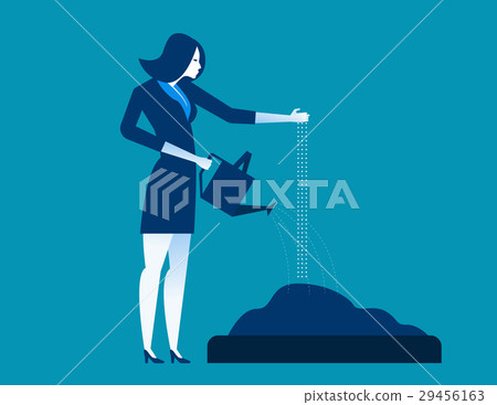 Businesswoman sowing and watering seed Businesswoman sowing and watering seed 29456163