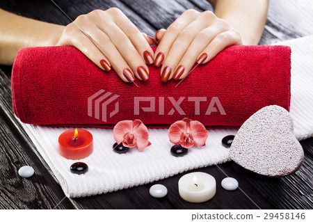 beautiful red manicure with red orchid flower and beautiful red manicure with red orchid flower and 29458146