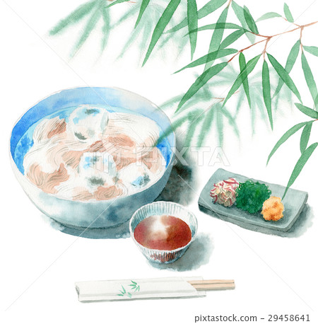 模擬水彩素面 Hiyamugi 調味品和竹葉 模擬水彩素面 Hiyamugi 調味品和竹葉 29458641
