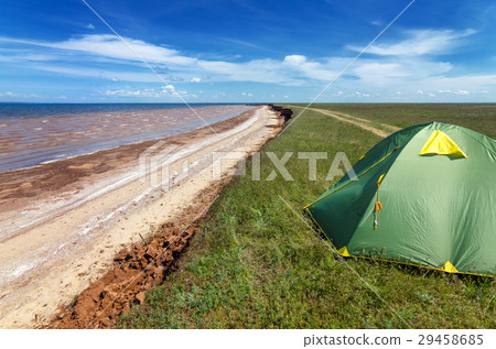 Touristic tent in astrakhan steppe under sky 29458685