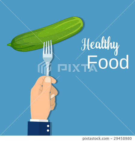 Hand hold a cucumber on a fork, Hand hold a cucumber on a fork, 29458980
